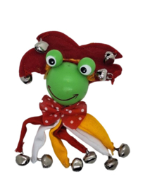 Broche kikker met hoedje en belletjes