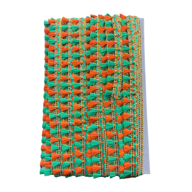 Flosjesband groen oranje met goud