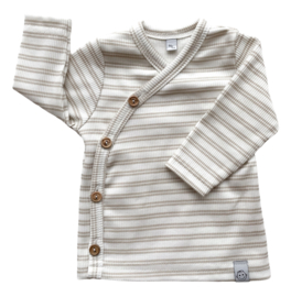 Overslagshirtje buttons  | Beige Stripes (rib)