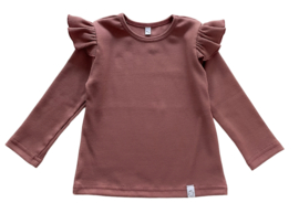 Longsleeve ruffle | Klei roze (rib)