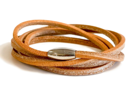 Heren armband leren veter met magneet slot naturel