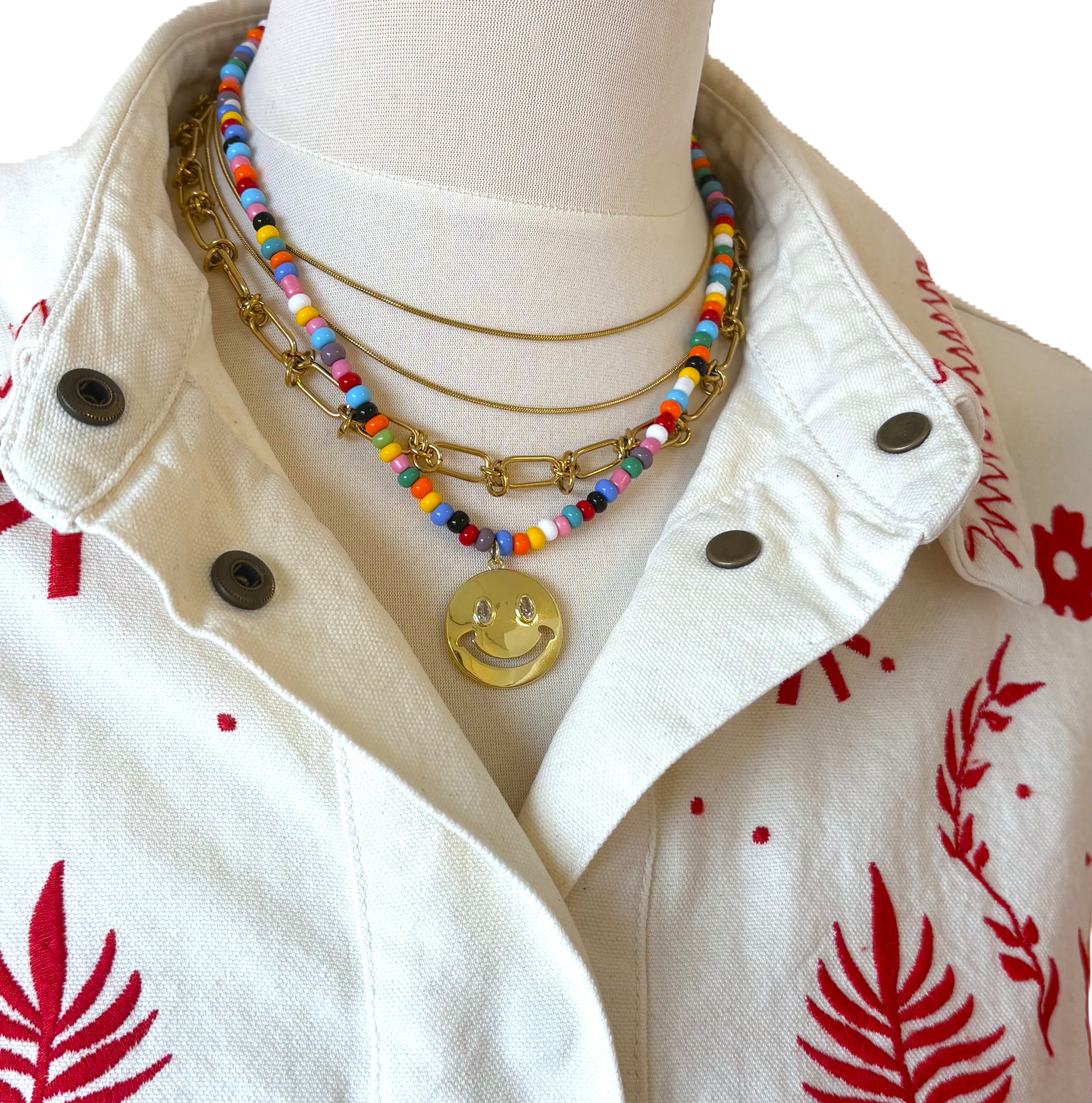 Ketting multicolor gouden smiley