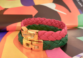 Armband gevlochten leer roze