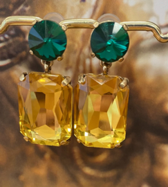 Oorbellen kristal geel/groen