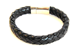 Armband gevlochten leer zwart