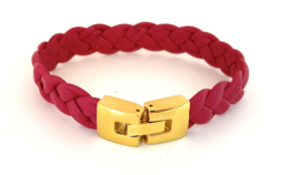 Armband gevlochten leer roze