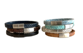 Heren armband gevlochten leer zwart 8mm
