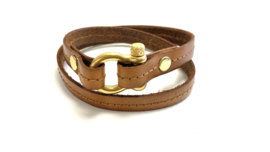 Armbanden leer cognac harpsluiting goud