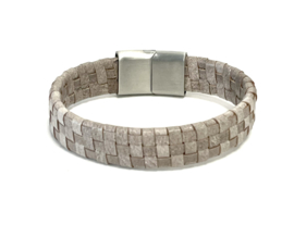 Heren armband taupe leer square gevlochten 15mm