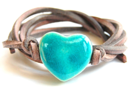 Armband leren veter met turquoise hart