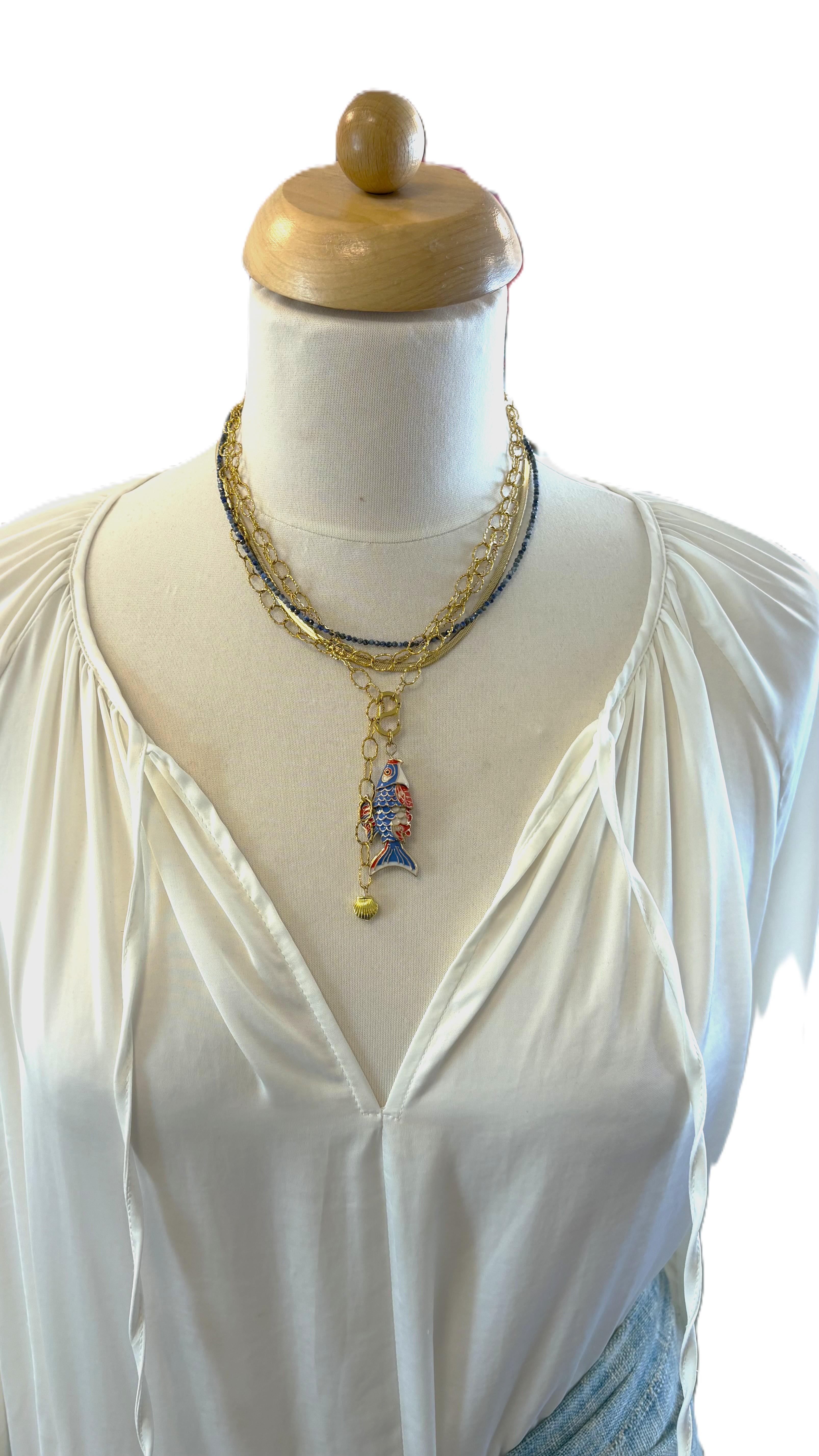 Ketting vis email cloisonné gouden schelpje