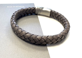 Heren armband gevlochten leer grijs 10mm