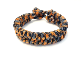 Heren armband gevlochten paracord zwart/grijs/oranje