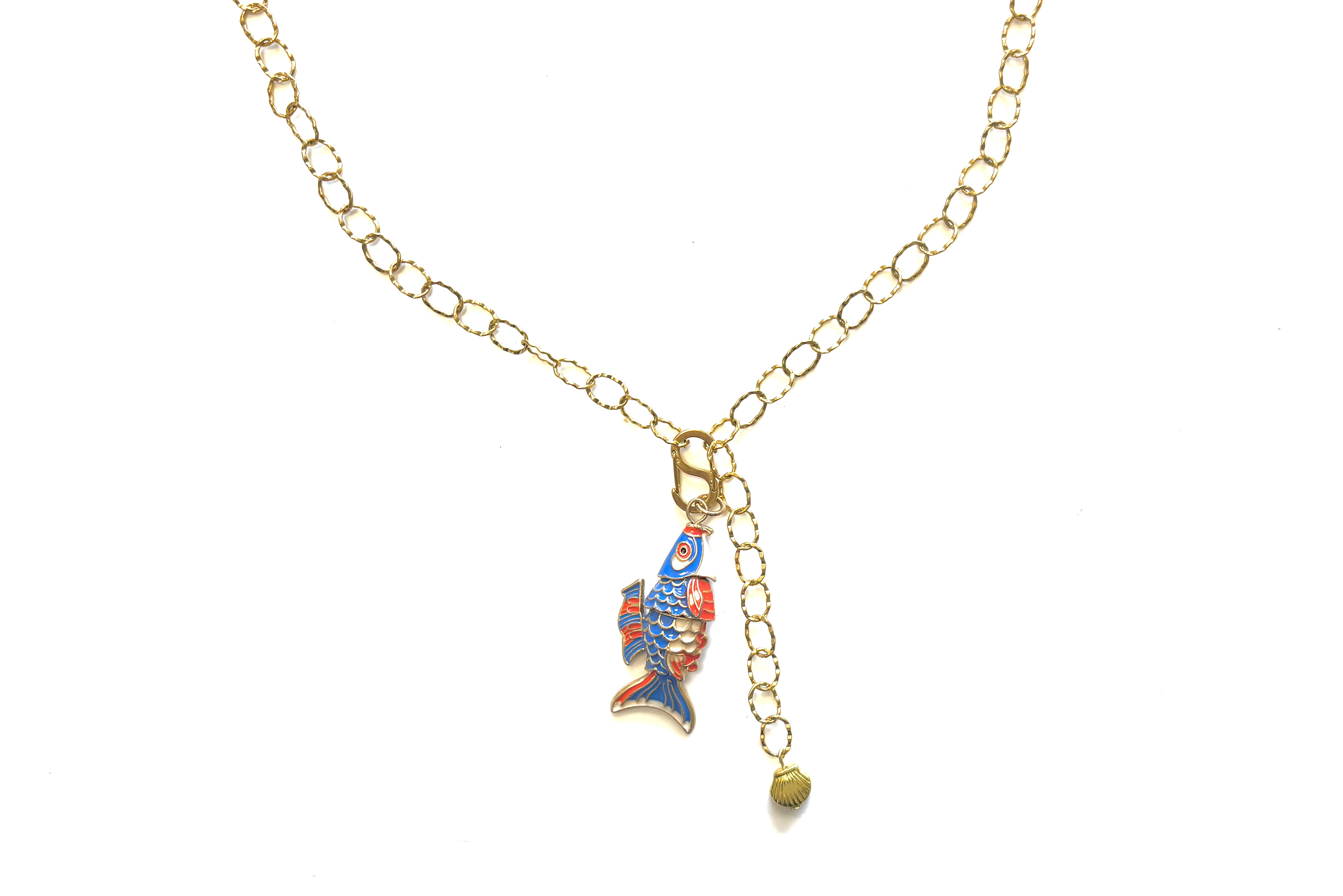 Ketting vis email cloisonné gouden schelpje