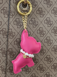 Sleutelhanger bulldog parelketting goud roze