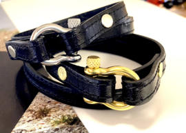 Armband leer zwart met harpsluiting