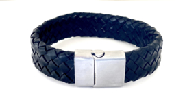 Heren armband gevlochten leer breed zwart