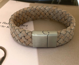 Heren armband gevlochten leer breed taupe