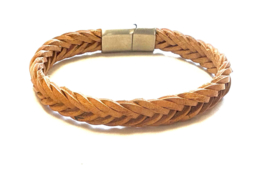Heren armband naturel leer  fishtail gevlochten