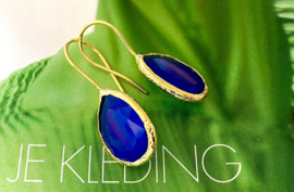 Oorbellen cateye steen kobalt blauw