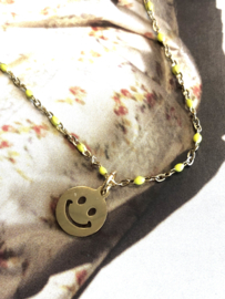 Ketting ballchain geel smiley