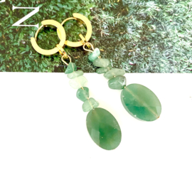 Oorbellen natuursteen  green aventurine/ocean kwarts