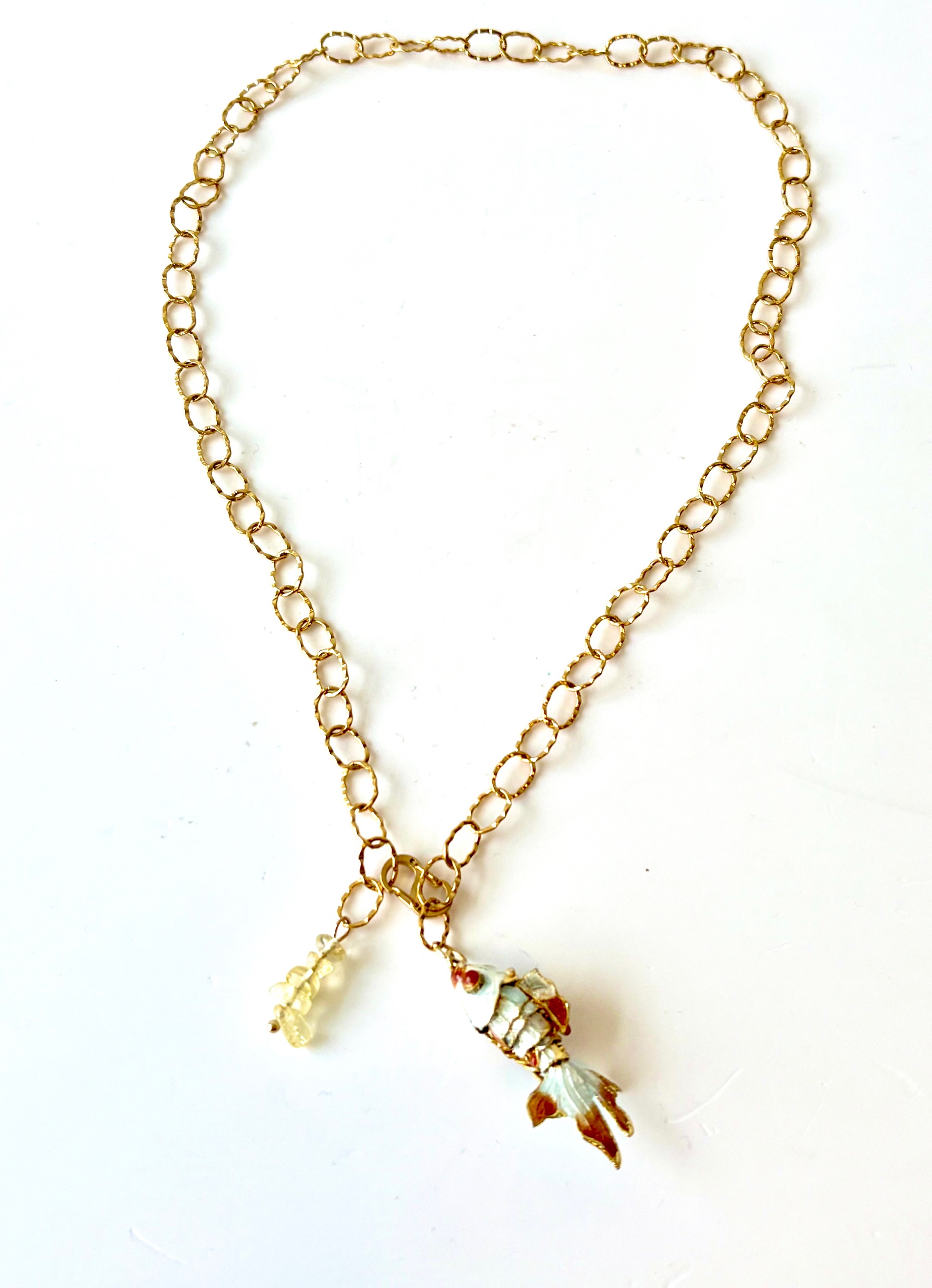 Ketting vis emaille cloisonné met citrien