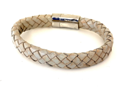 Heren armband gevlochten leer taupe 10mm