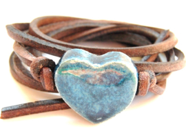 Armband leren veter met jeans hart