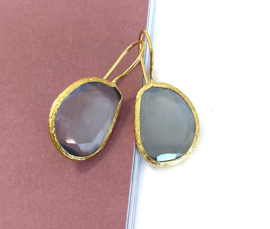 Oorbellen cateye steen grijs