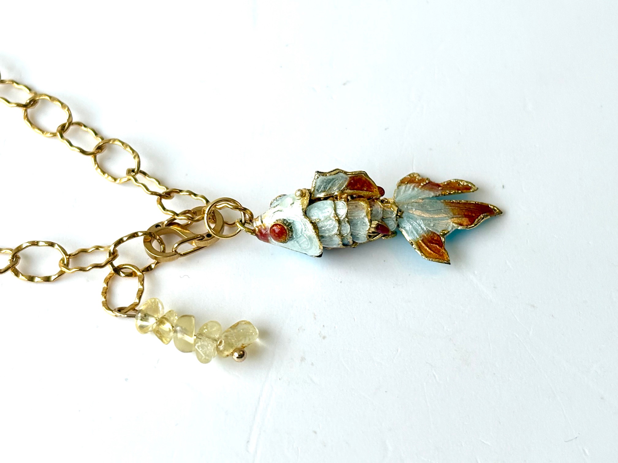 Ketting vis emaille cloisonné met citrien