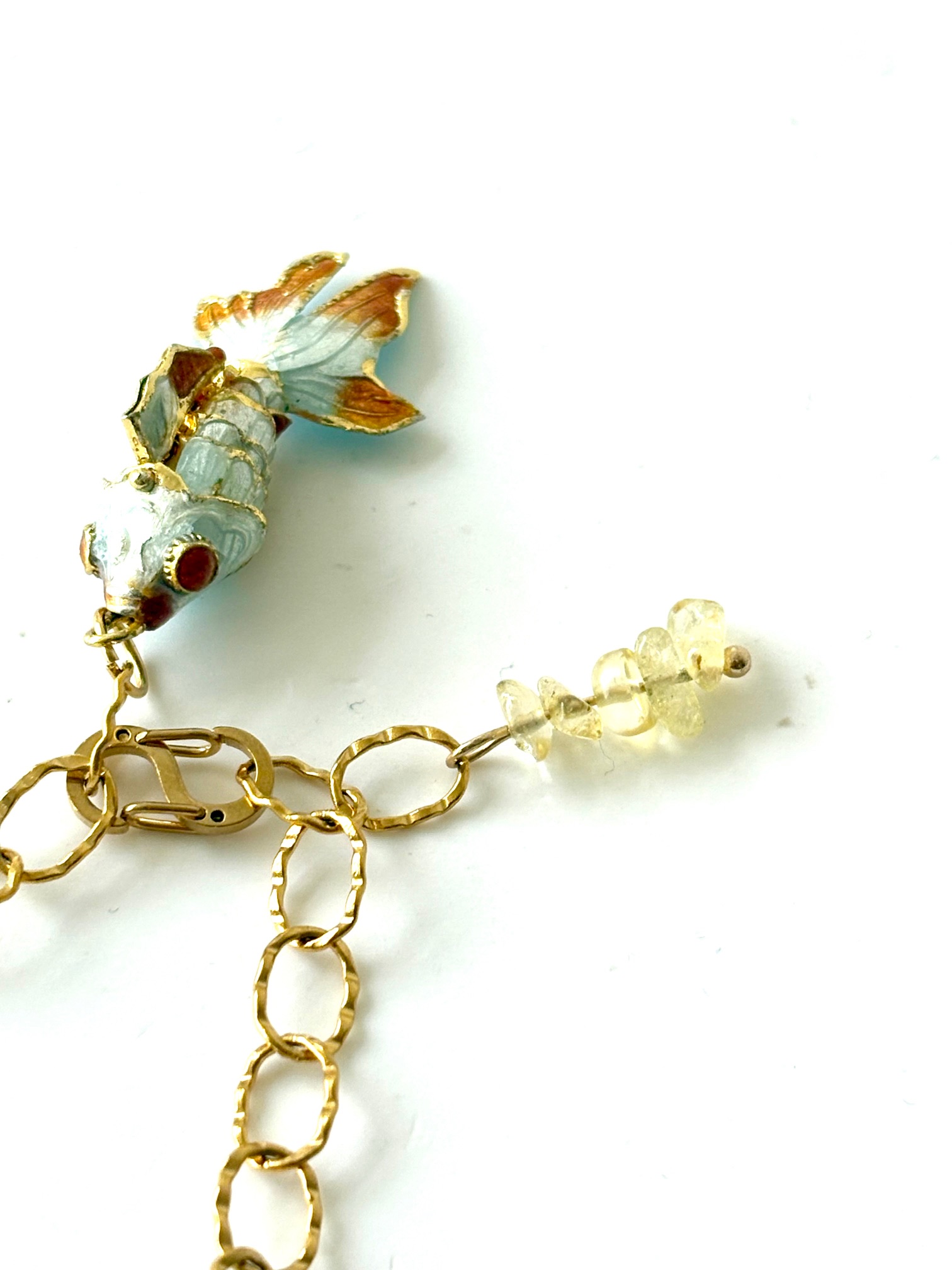 Ketting vis emaille cloisonné met citrien