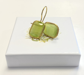Oorbellen cateye steen groen vierkant
