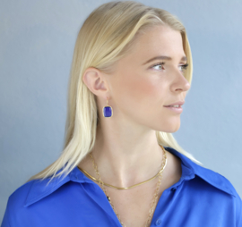 Oorbellen cateye steen kobalt blauw rechthoekig