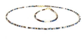 Ketting cube bruin/grijs/lila/pareltjes