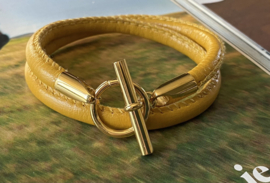 Armband leer hermes style geel/goud