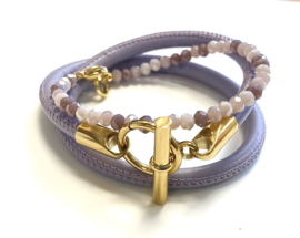 Armband leer hermes style lila/ goud