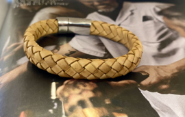 Heren armband gevlochten leer naturel 10mm