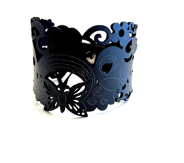 Armband leer zwart vlinder S/M