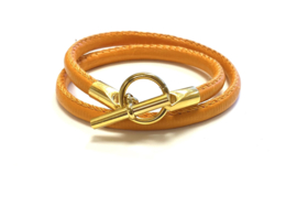 Armband leer hermes style oranje/goud