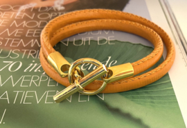 Armband leer hermes style oranje/goud