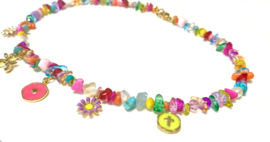 Ketting multicolor kristal/edelsteen/parels/bedels