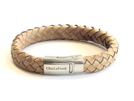 Heren armband gevlochten leer naturel