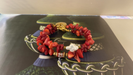 Armband natuursteen Koraalrood en Parel