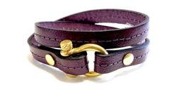 Armbanden leer plum harpsluiting goud