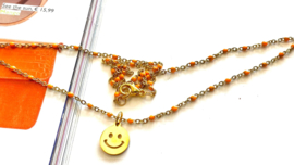 Ketting ballchain oranje smiley