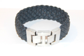 Heren armband gevlochten nappa leer breed navy