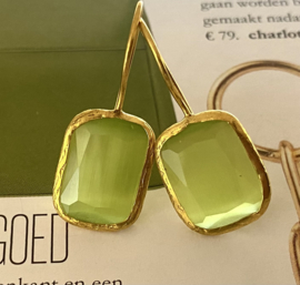 Oorbellen cateye steen groen vierkant