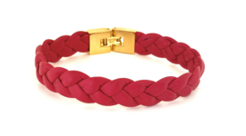 Armband gevlochten leer roze