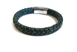 Heren armband gevlochten leer mat  groen 10mm